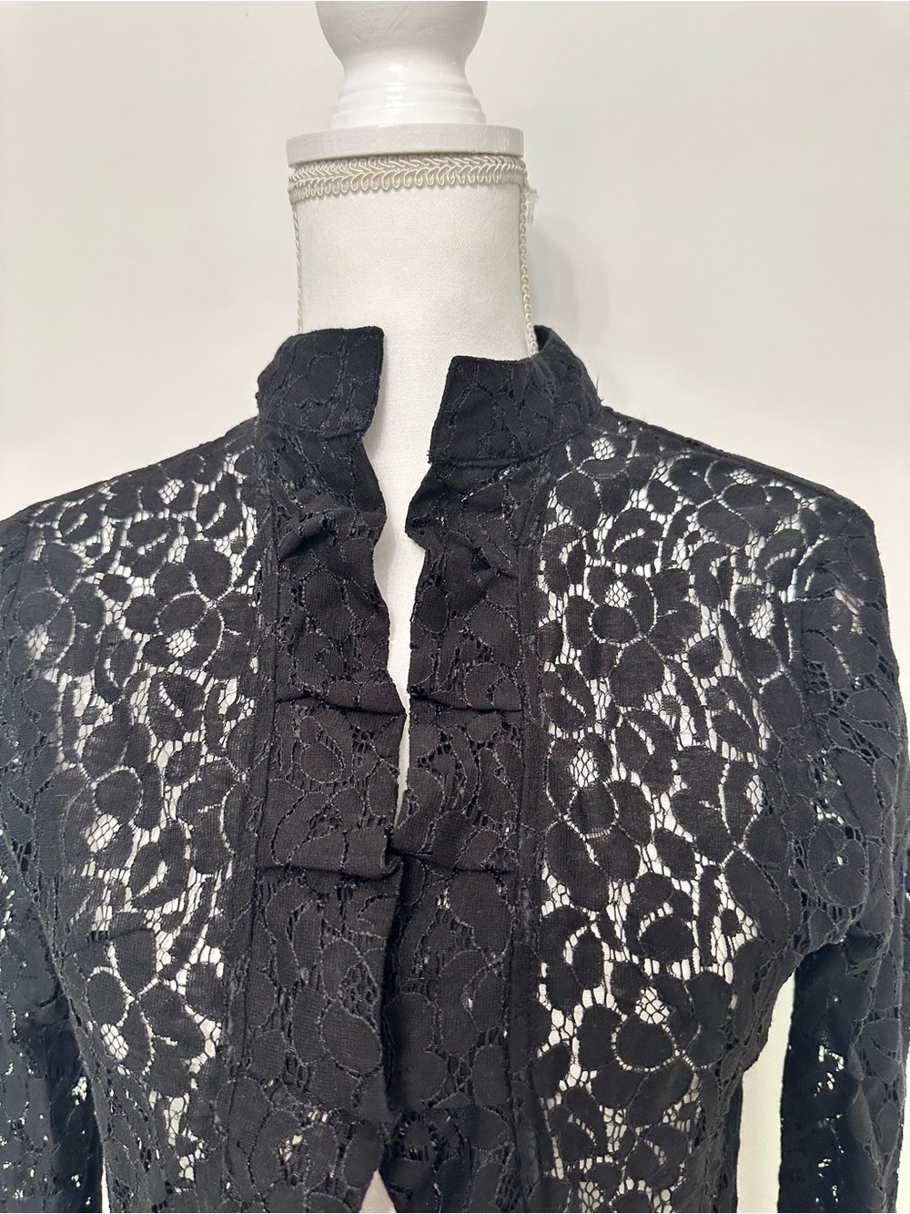 Black Lace Ruffle Open-Front Jacket - Picture 4 of 5